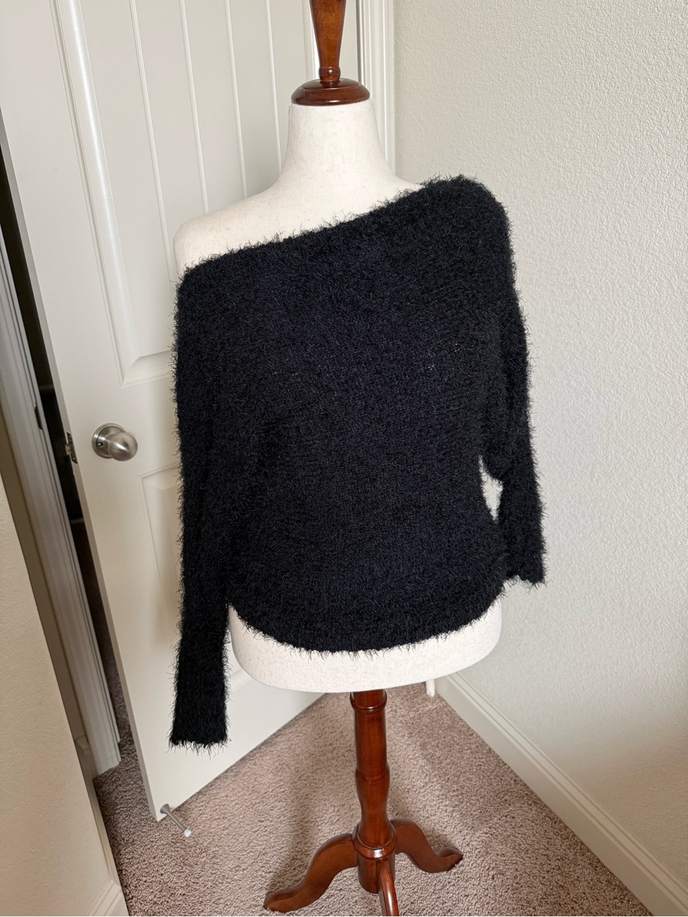 Maurices Black Fuzzy Off-Shoulder Sweater - XL
